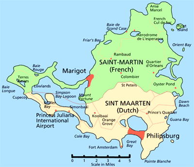 Карта острова Сен-Мартен (St. Lucia): города и курорты. Туры на Сен-Мартен от туроператора. Отдых на острове Сен-Мартен.